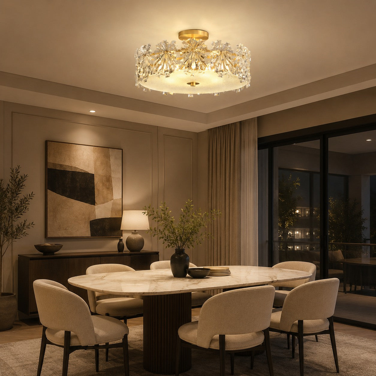Polished Copper Starburst Glass Flush Mount Ceiling Light