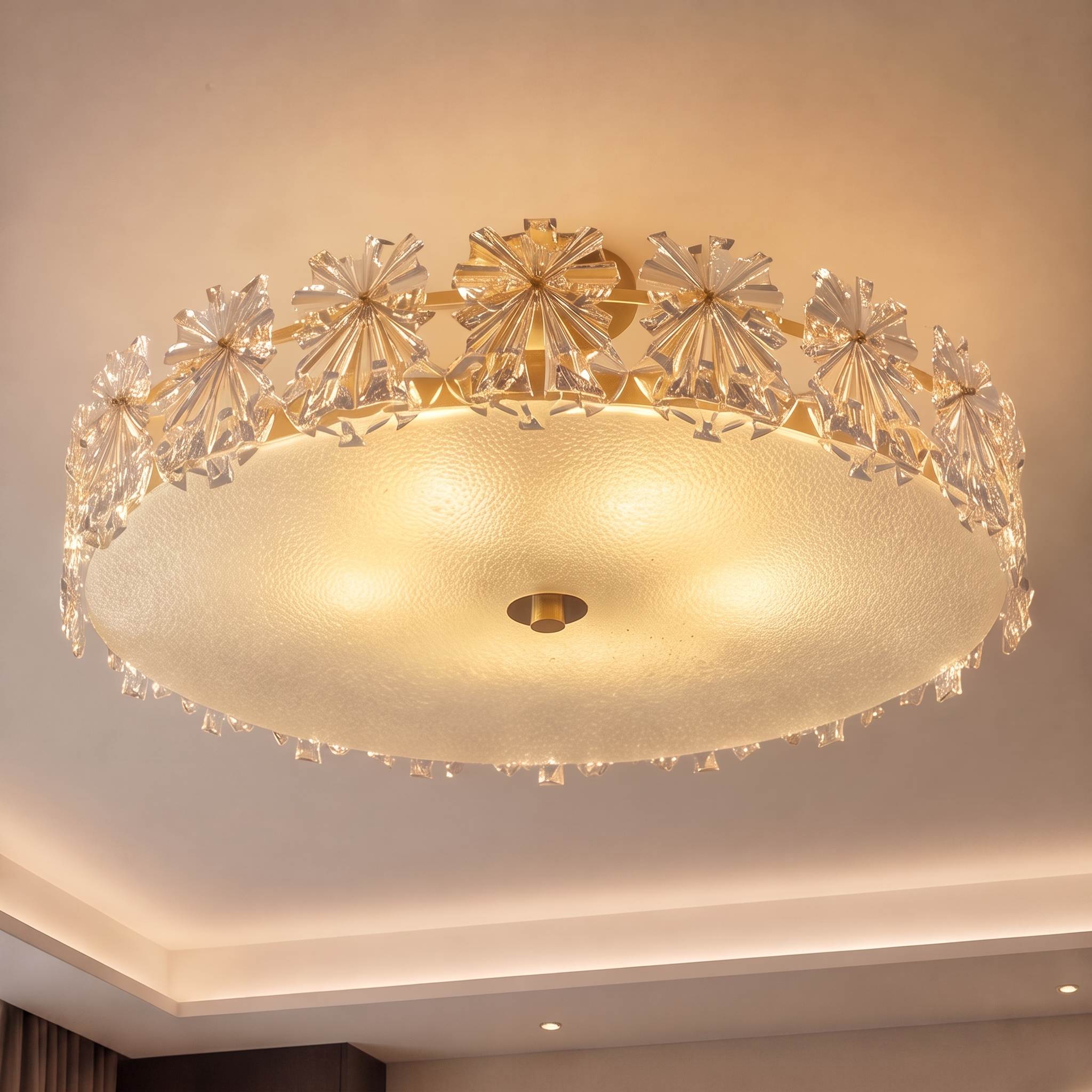 Polished Copper Starburst Glass Flush Mount Ceiling Light