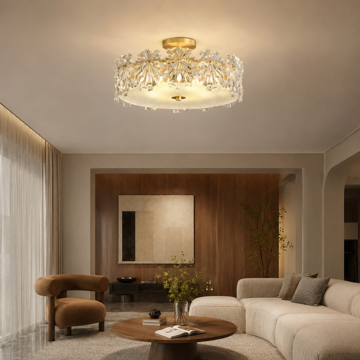 Polished Copper Starburst Glass Flush Mount Ceiling Light