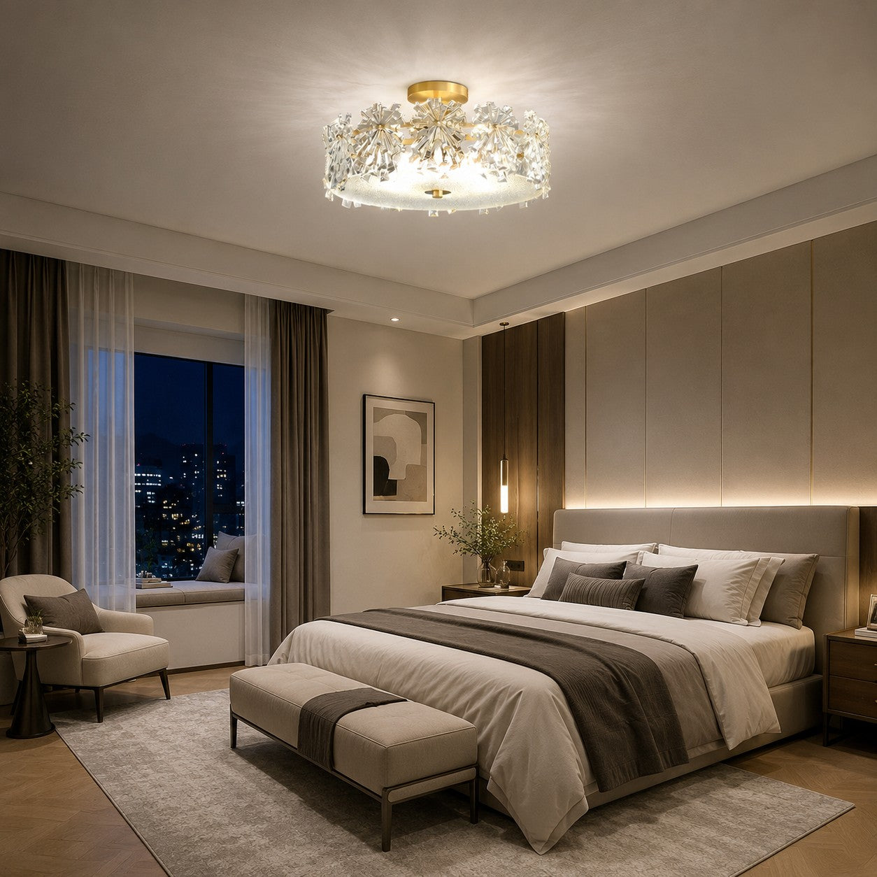 Polished Copper Starburst Glass Flush Mount Ceiling Light