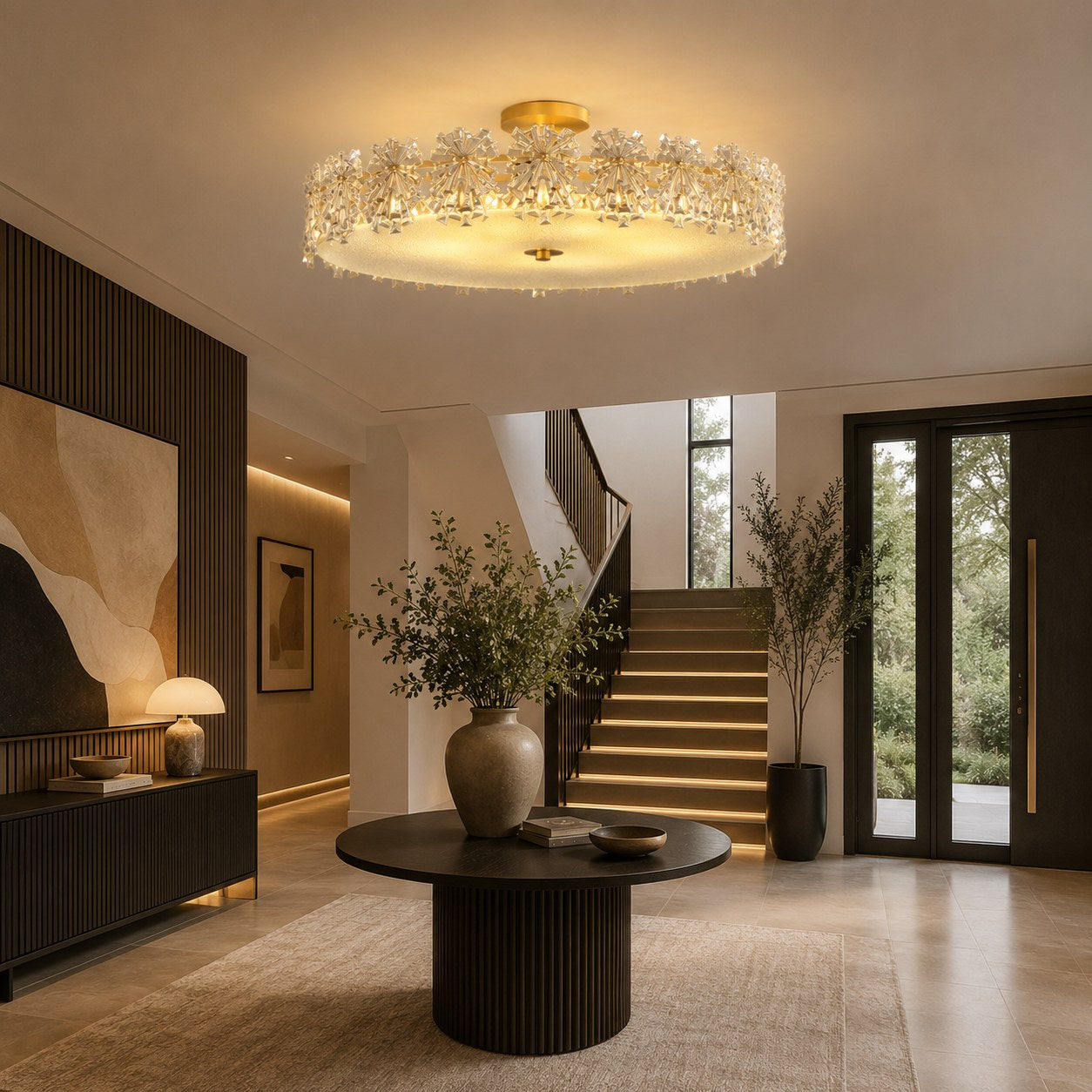 Polished Copper Starburst Glass Flush Mount Ceiling Light