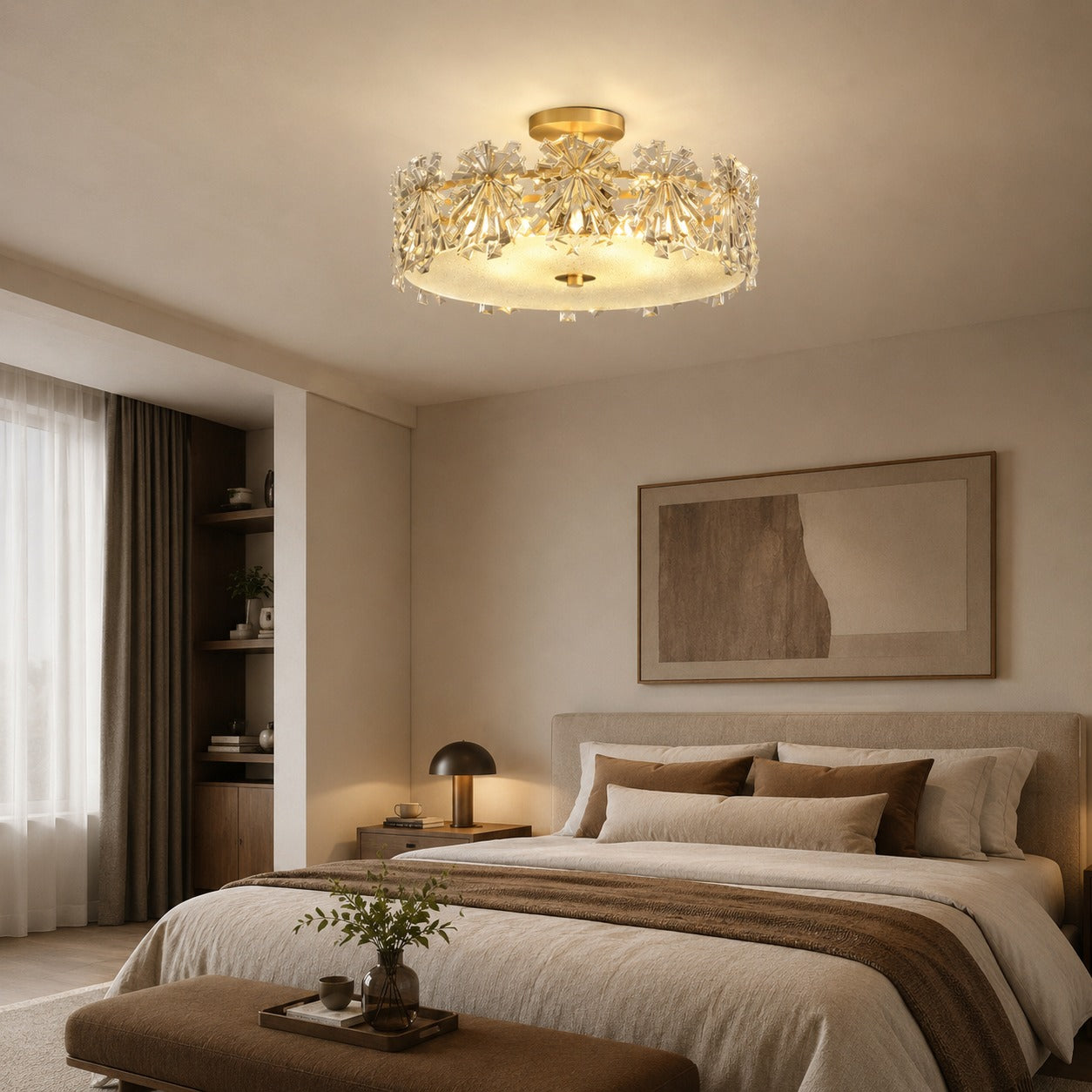 Polished Copper Starburst Glass Flush Mount Ceiling Light