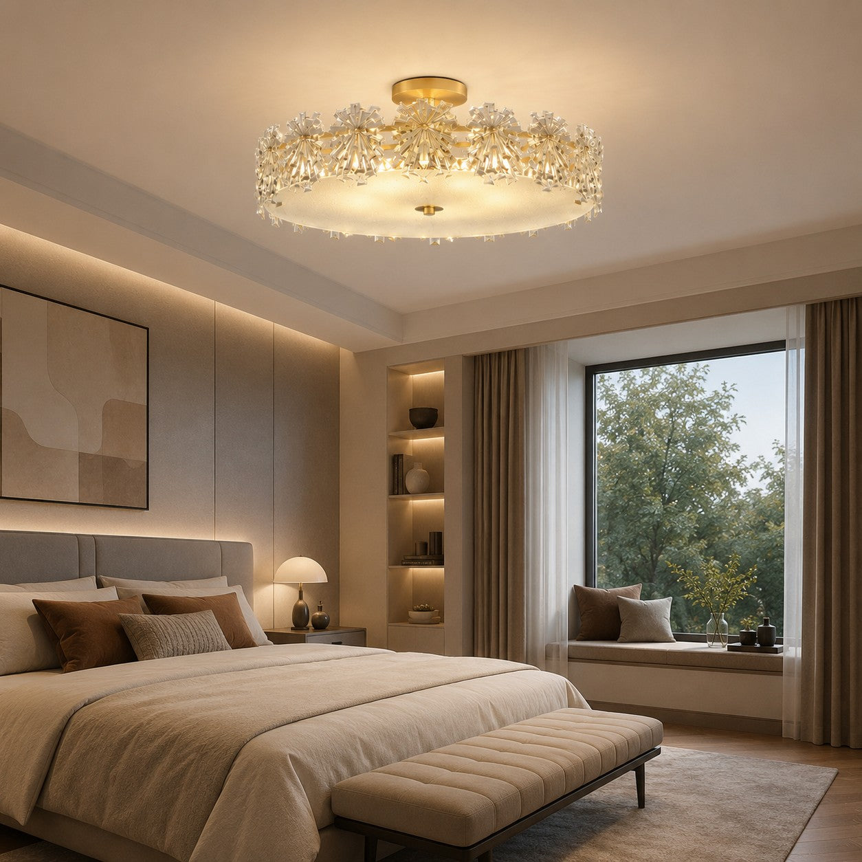 Polished Copper Starburst Glass Flush Mount Ceiling Light