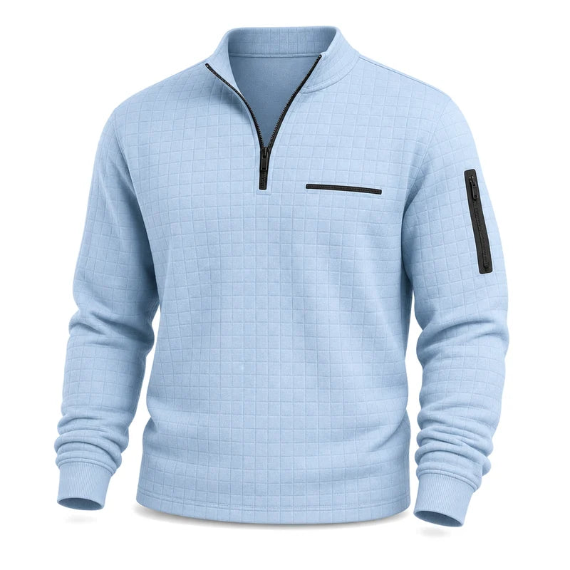 Polo Shirt Quarter-Zip Waffle Knit Long Sleeve