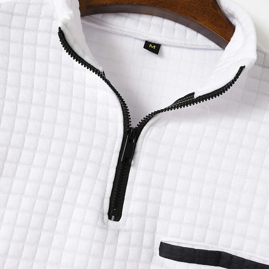 Polo Shirt Quarter-Zip Waffle Knit Long Sleeve
