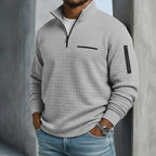 Polo Shirt Quarter-Zip Waffle Knit Long Sleeve