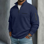 Polo Shirt Quarter-Zip Waffle Knit Long Sleeve