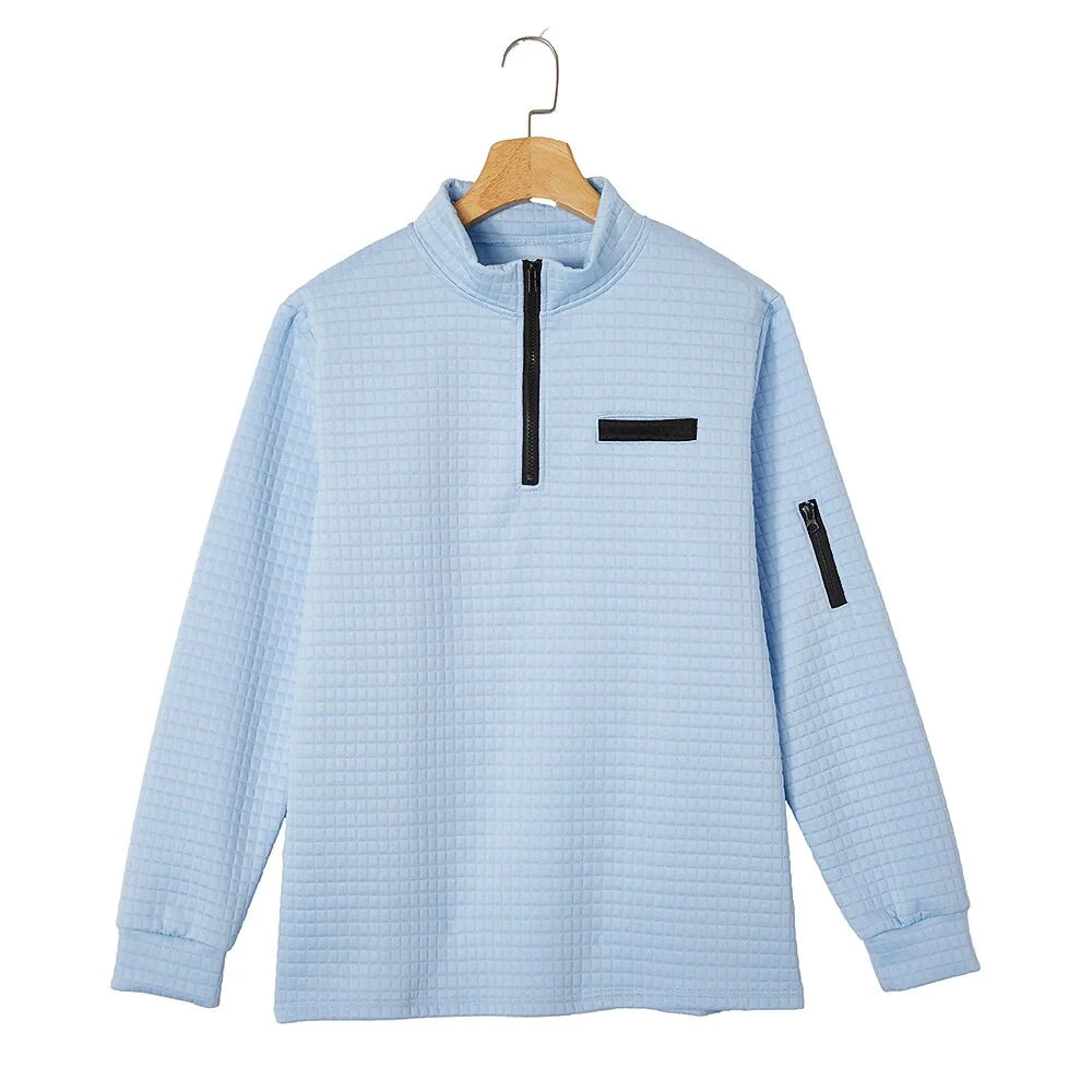 Polo Shirt Quarter-Zip Waffle Knit Long Sleeve