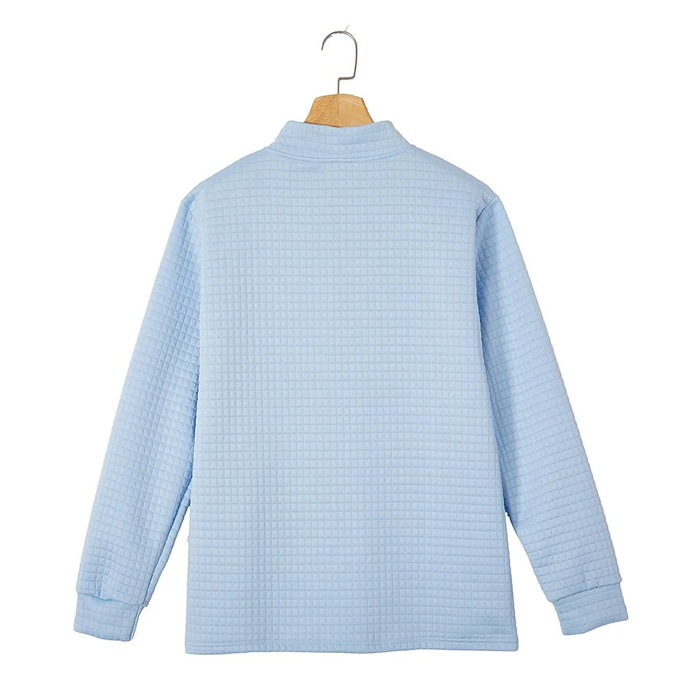 Polo Shirt Quarter-Zip Waffle Knit Long Sleeve