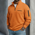 Polo Shirt Quarter-Zip Waffle Knit Long Sleeve