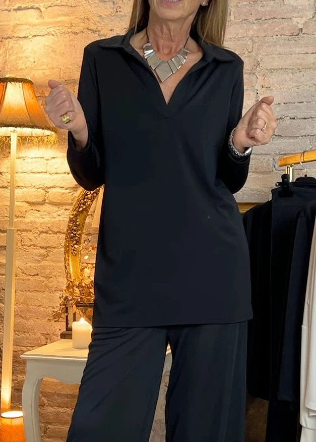 Polo Shirt V-Neck Polyester-Elastane Relaxed Fit