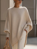 Poncho Sweater Oversized Fit Asymmetric Hem Batwing Sleeves