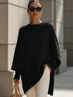 Poncho Sweater Oversized Fit Asymmetric Hem Batwing Sleeves