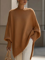 Poncho Sweater Oversized Fit Asymmetric Hem Batwing Sleeves