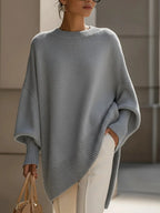 Poncho Sweater Oversized Fit Asymmetric Hem Batwing Sleeves