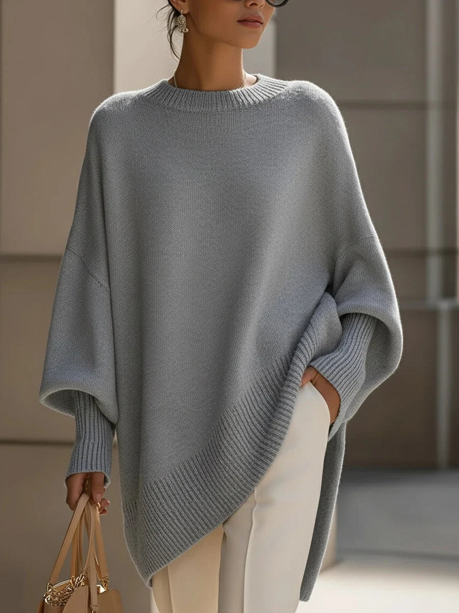 Poncho Sweater Oversized Fit Asymmetric Hem Batwing Sleeves