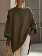 Poncho Sweater Oversized Fit Asymmetric Hem Batwing Sleeves