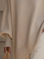 Poncho Sweater Oversized Fit Asymmetric Hem Batwing Sleeves