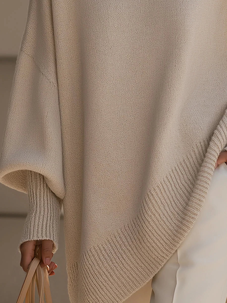 Poncho Sweater Oversized Fit Asymmetric Hem Batwing Sleeves