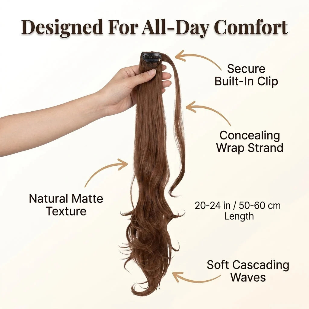 Ponytail Extension Instant Volume Seamless Wrap Clip & Pins