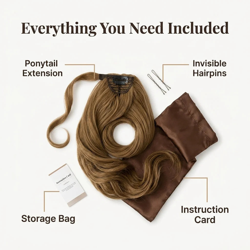 Ponytail Extension Instant Volume Seamless Wrap Clip & Pins