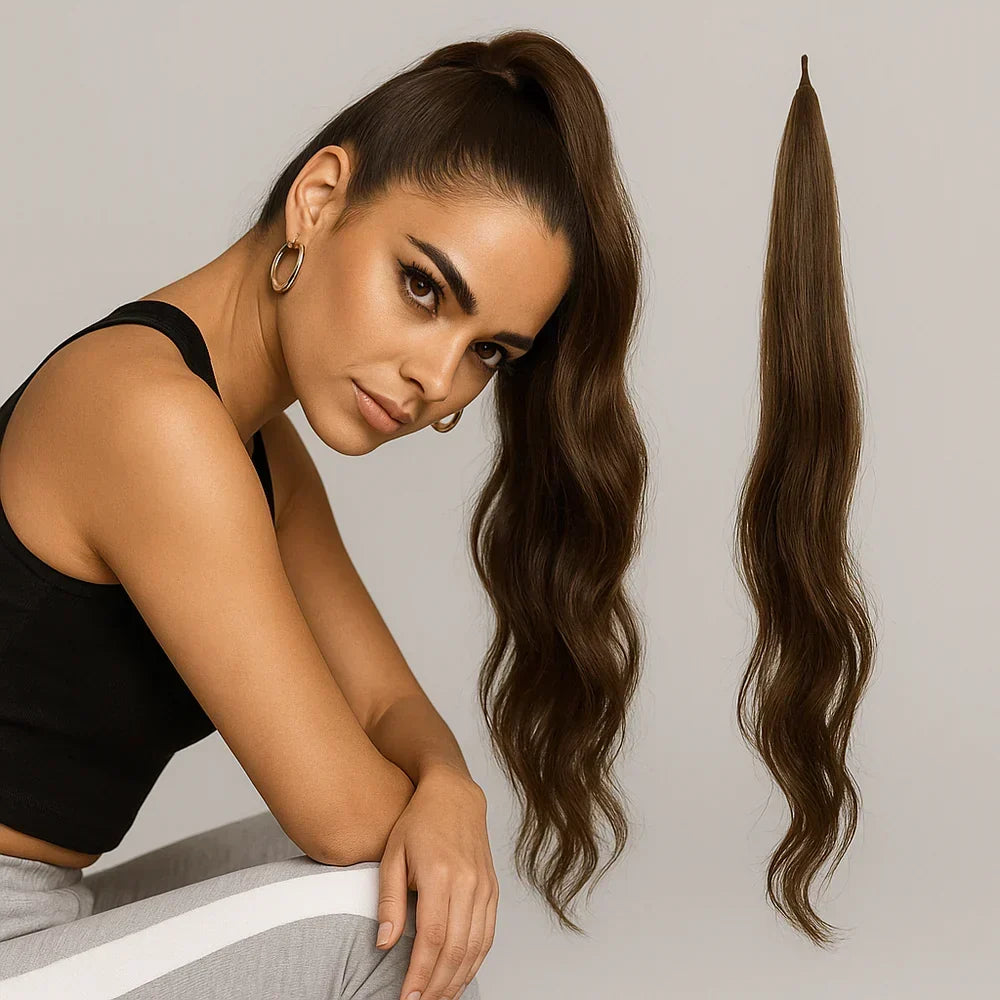 Ponytail Extension Instant Volume Seamless Wrap Clip & Pins