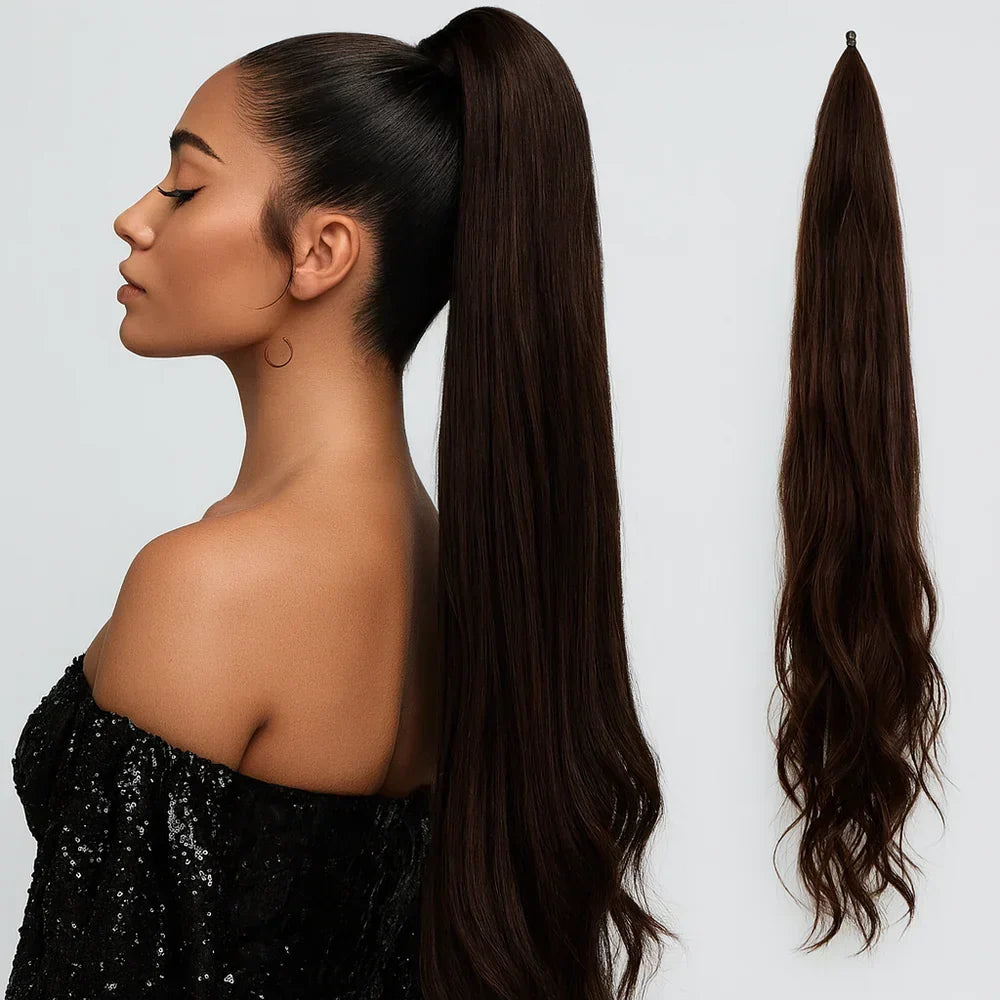 Ponytail Extension Instant Volume Seamless Wrap Clip & Pins