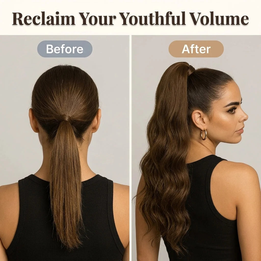Ponytail Extension Instant Volume Seamless Wrap Clip & Pins