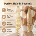 Ponytail Extension Instant Volume Seamless Wrap Clip & Pins