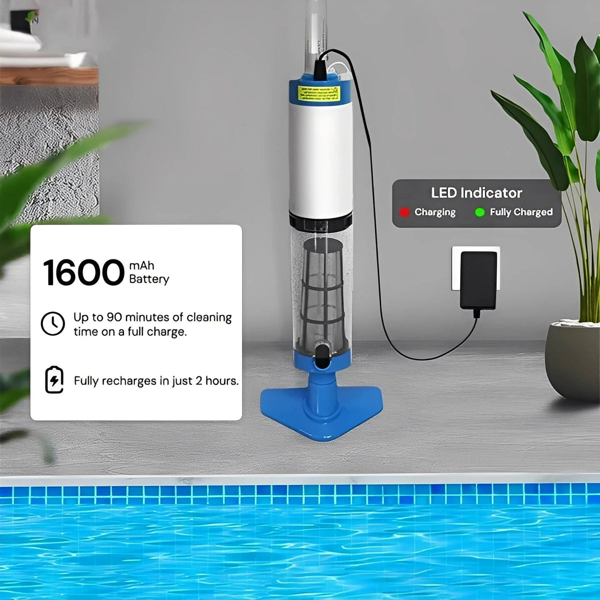 Pool Cleaner Cordless Rechargeable Interchangeable Heads