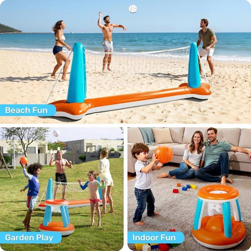 Pool Game Set Inflatable Volleyball & Basketball With Weight Bags