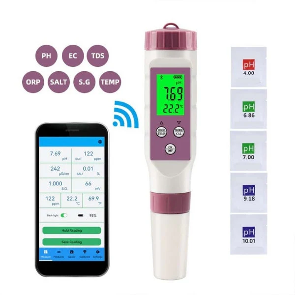 Pool Water Tester 7-in-1 App & Auto Temperature Compensation