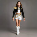 Pop Star Costume Sequin Cropped Jacket Set Gold Chains