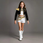 Pop Star Costume Sequin Cropped Jacket Set Gold Chains