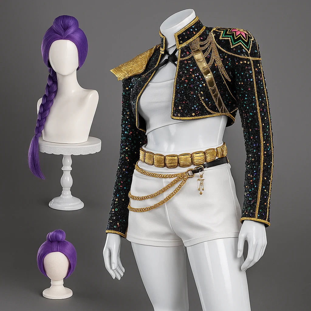 Pop Star Costume Sequin Cropped Jacket Set Gold Chains