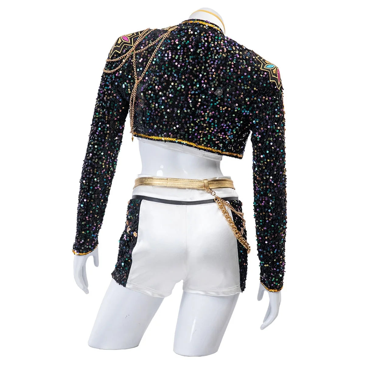 Pop Star Costume Sequin Cropped Jacket Set Gold Chains