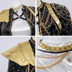 Pop Star Costume Sequin Cropped Jacket Set Gold Chains