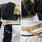 Pop Star Costume Sequin Cropped Jacket Set Gold Chains