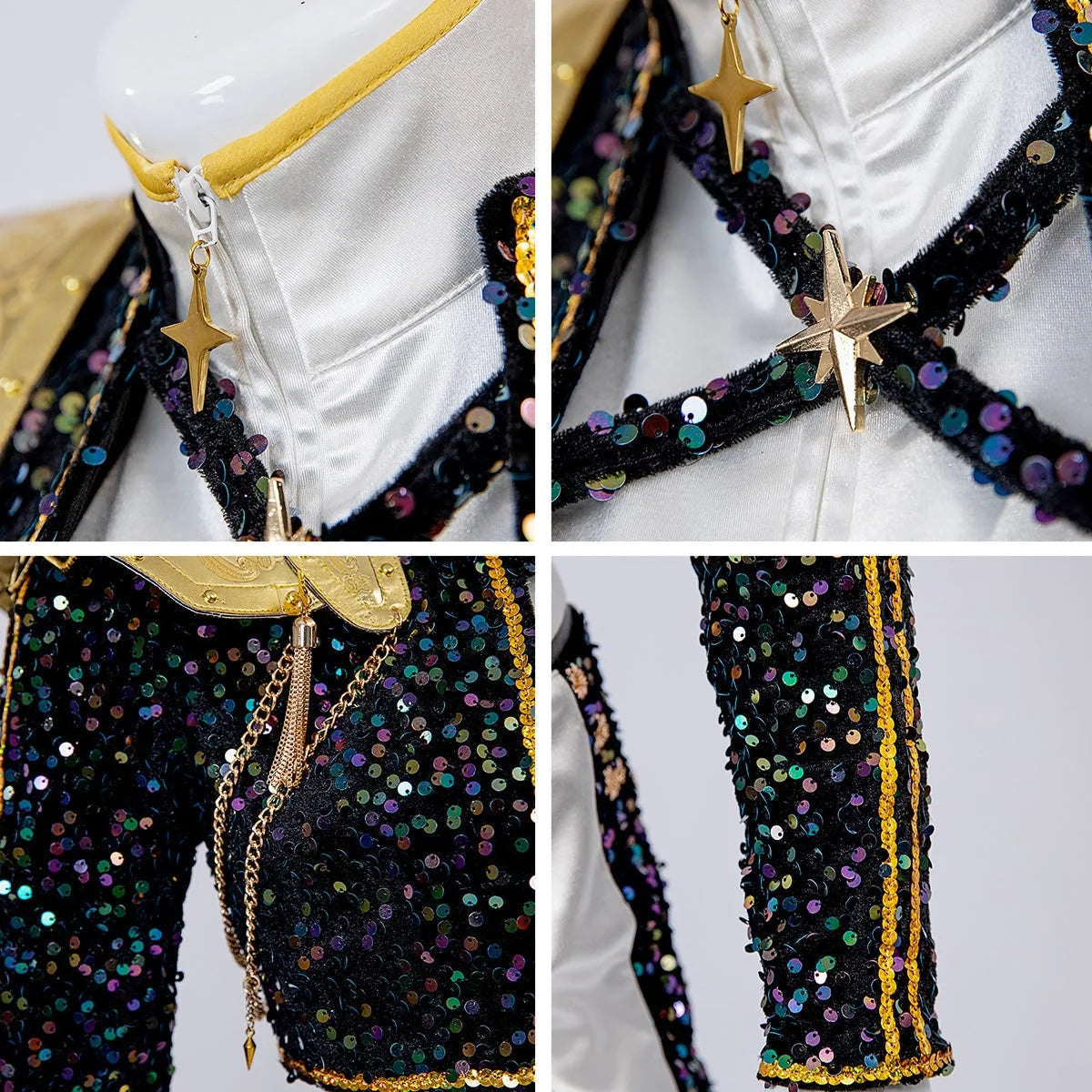 Pop Star Costume Sequin Cropped Jacket Set Gold Chains