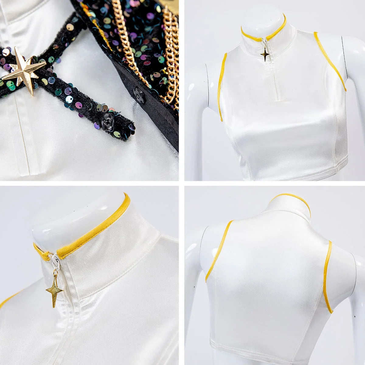 Pop Star Costume Sequin Cropped Jacket Set Gold Chains