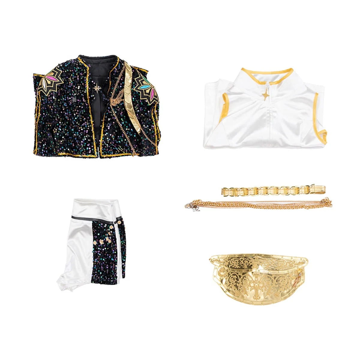 Pop Star Costume Sequin Cropped Jacket Set Gold Chains