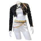 Pop Star Costume Sequin Cropped Jacket Set Gold Chains