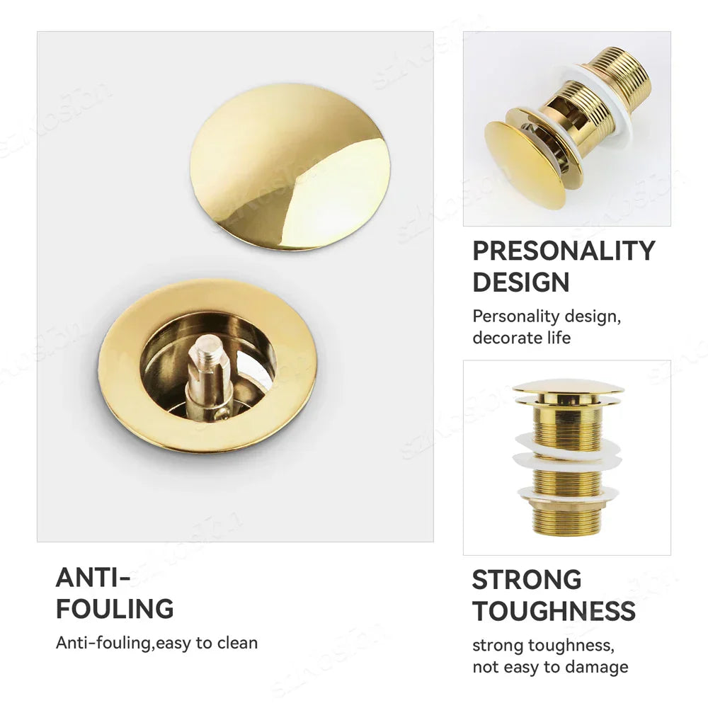 Pop-Up Basin Drain Plug Brass & Stainless Steel Leak-Proof
