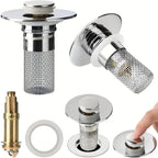 Pop-Up Drain Stopper Push-Button & Hair Filter Solid Brass