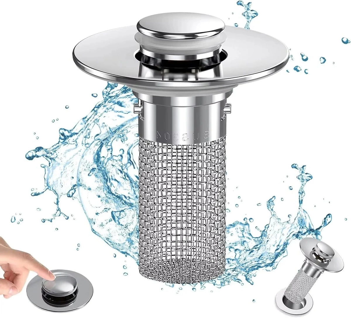 Pop-Up Sink Drain Stopper Press-To-Seal & Removable Strainer
