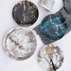 Porcelain Dinner Plates Marble Pattern & Gold Rim