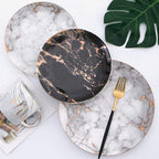Porcelain Dinner Plates Marble Pattern & Gold Rim