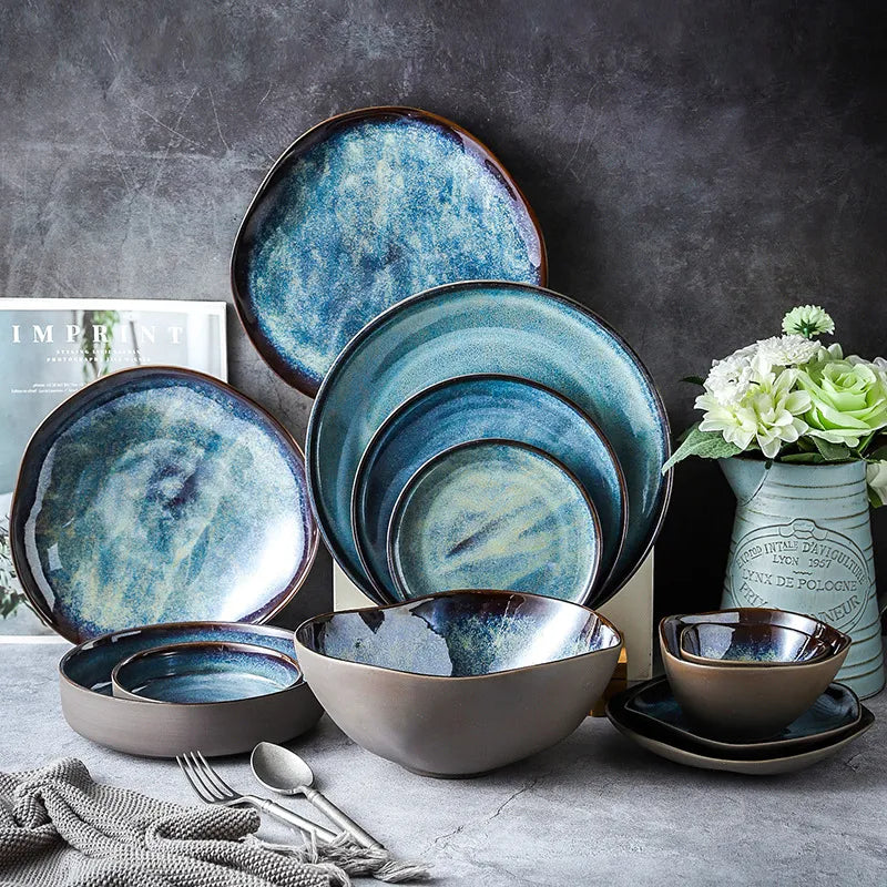 Porcelain Dinnerware Set 11-Piece Handmade Turquoise Glaze
