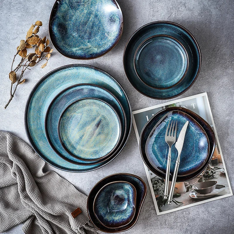 Porcelain Dinnerware Set 11-Piece Handmade Turquoise Glaze