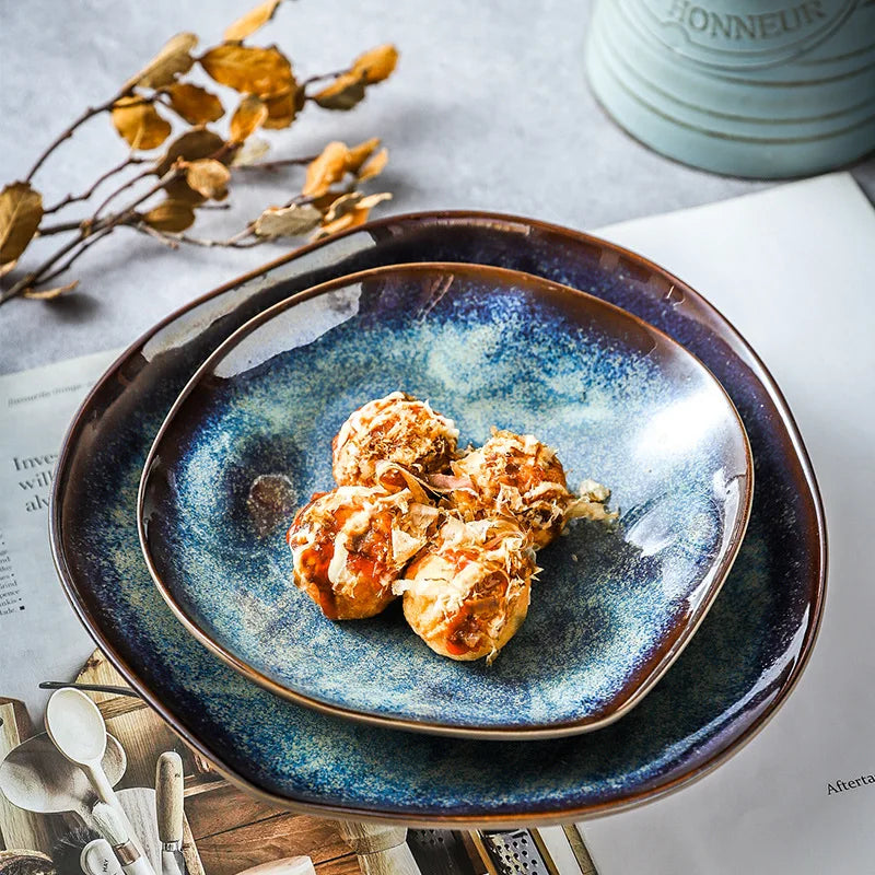 Porcelain Dinnerware Set 11-Piece Handmade Turquoise Glaze